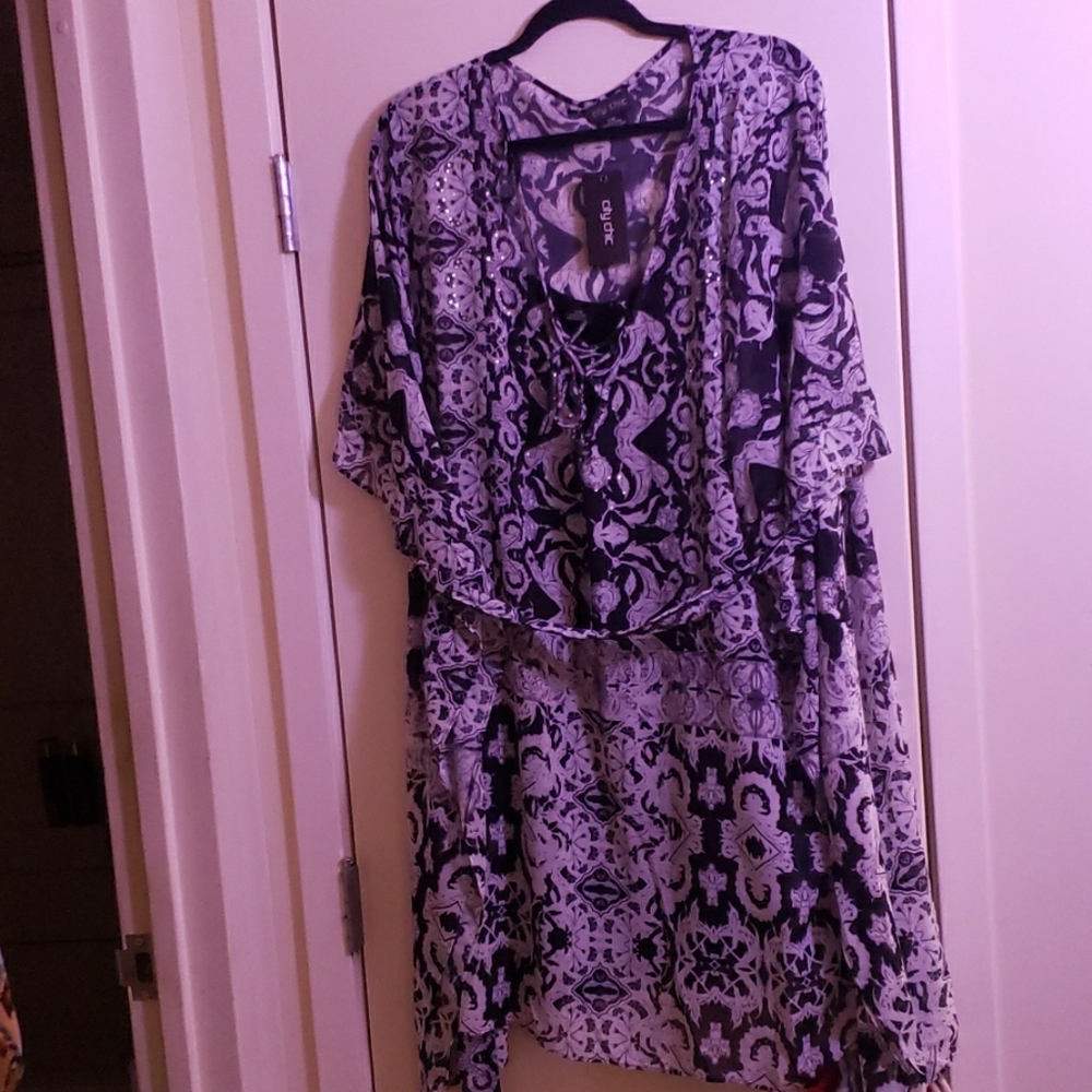 City Chic Tunic, black and white with rhinestones